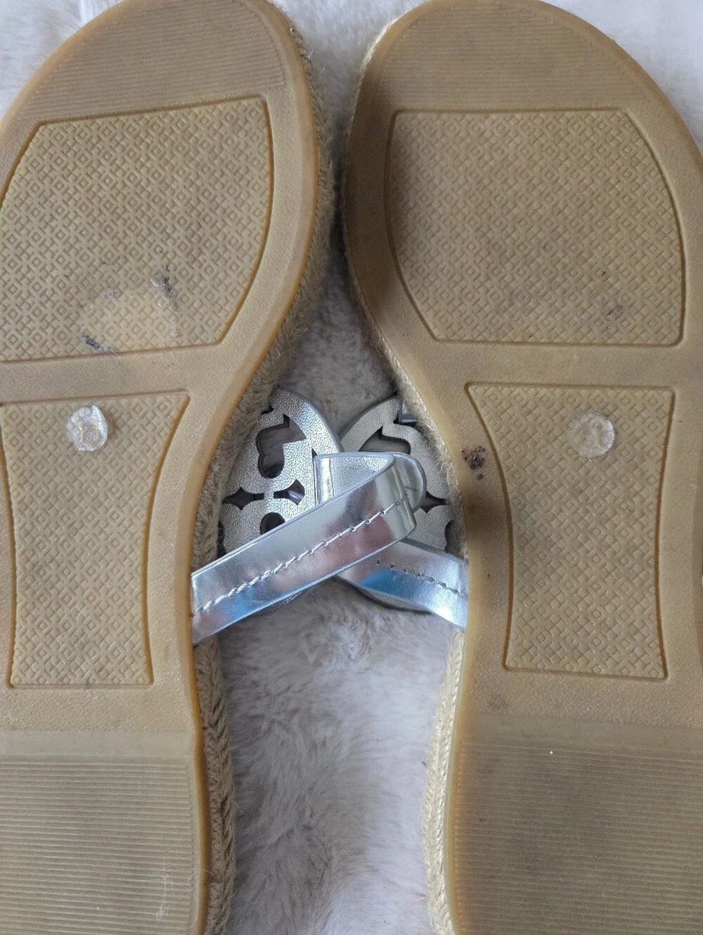 Tory Burch Silver Logo Rope-Style Espadrille Sandals Size 11